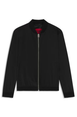Slim-fit jacket in twill with zip closure, Black