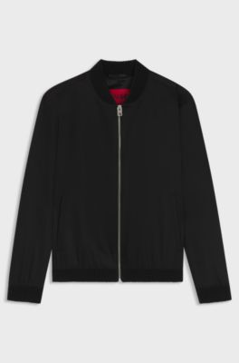 Slim-fit jacket in twill with zip closure, Black