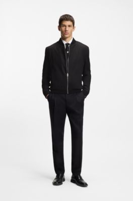 Slim-fit jacket in twill with zip closure, Black