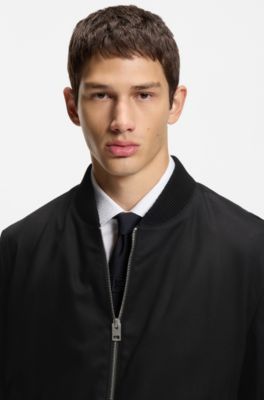 Slim-fit jacket in twill with zip closure, Black