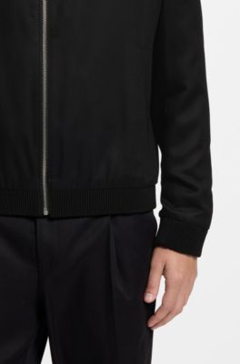 Slim-fit jacket in twill with zip closure, Black