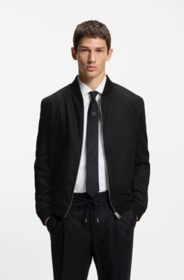 Slim-fit jacket in twill with zip closure, Black