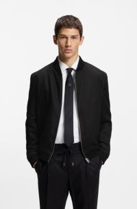 Slim-fit jacket in twill with zip closure, Black