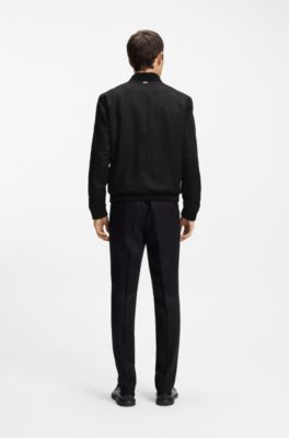 Slim-fit jacket in twill with zip closure, Black
