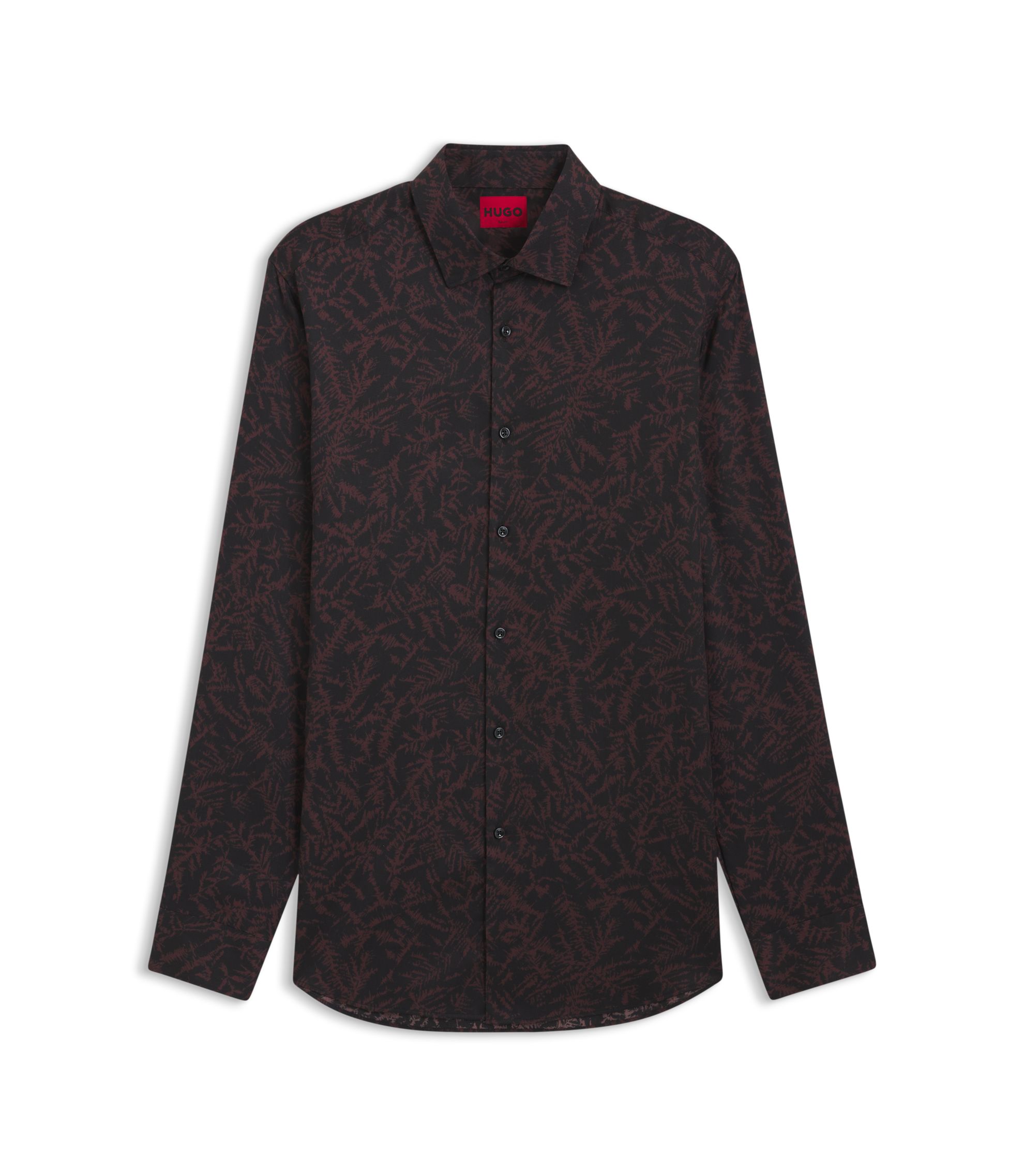 HUGO - Slim-fit shirt in printed satin - Brown Patterned