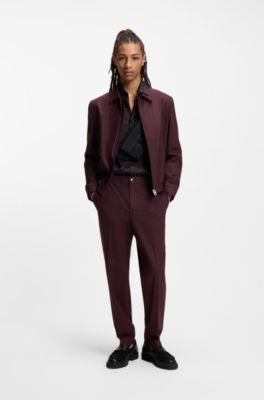 Slim-fit shirt in printed satin, Brown Patterned