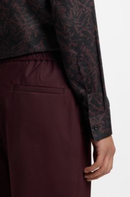 Slim-fit shirt in printed satin, Brown Patterned