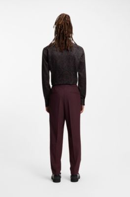 Slim-fit shirt in printed satin, Brown Patterned