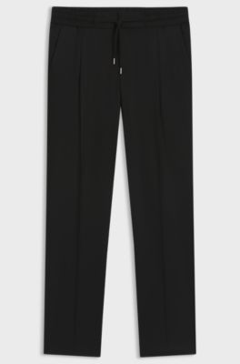 Slim-fit trousers in twill fabric with drawstring waist, Black