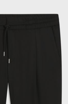 Slim-fit trousers in twill fabric with drawstring waist, Black