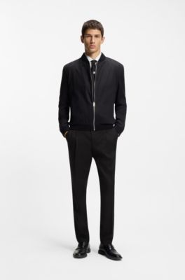 Slim-fit trousers in twill fabric with drawstring waist, Black