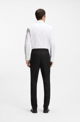 Slim-fit trousers in twill fabric with drawstring waist, Black