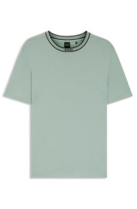 Cotton-jersey T-shirt with logo collar, Light Green
