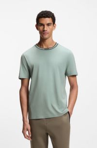 Cotton-jersey T-shirt with logo collar, Light Green