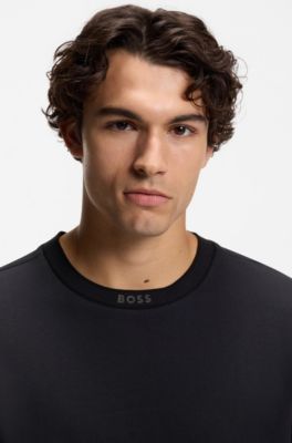 T-shirt en coton &agrave; col rond logot&eacute;, Bleu fonc&eacute;