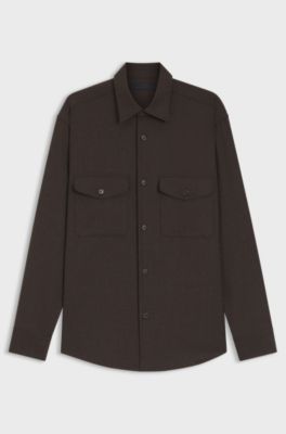 BECKHAM x BOSS relaxed-fit shirt in virgin wool, Brown