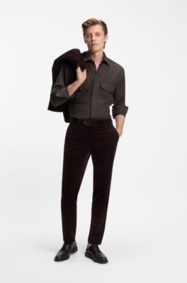 BECKHAM x BOSS relaxed-fit shirt in virgin wool, Brown