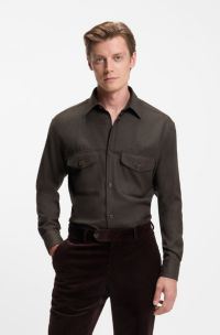 Regular-fit overhemd van scheerwol uit de BECKHAM x BOSS-collectie, Bruin