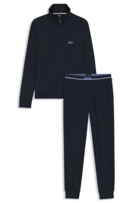 Tenue d&rsquo;int&eacute;rieur en coton stretch &agrave; logos, Bleu fonc&eacute;