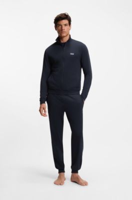 Stretch-cotton loungewear tracksuit with logos, Dark Blue