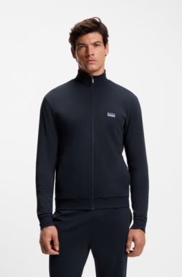 Tuta loungewear in cotone elasticizzato con loghi, Blu scuro