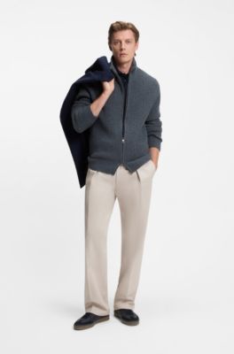 BECKHAM x BOSS micro-patterned trousers in cotton, Light Beige