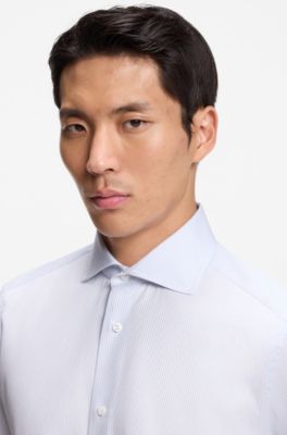 Regular-fit shirt in Italian-made striped cotton, Light Blue stripes