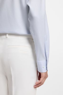 Regular-fit shirt in Italian-made striped cotton, Light Blue stripes