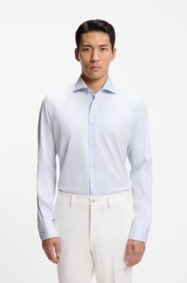 Regular-fit shirt in Italian-made striped cotton, Light Blue stripes