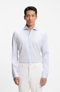 Regular-fit shirt in Italian-made striped cotton, Light Blue