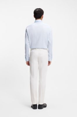 Regular-fit shirt in Italian-made striped cotton, Light Blue stripes