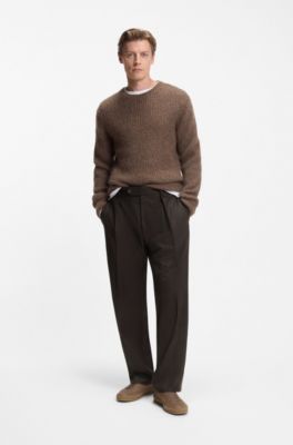 BOSS BY BECKHAM relaxed-fit trousers in virgin wool, Brown
