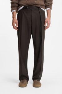 BECKHAM x BOSS relaxed-fit broek van scheerwol, Bruin