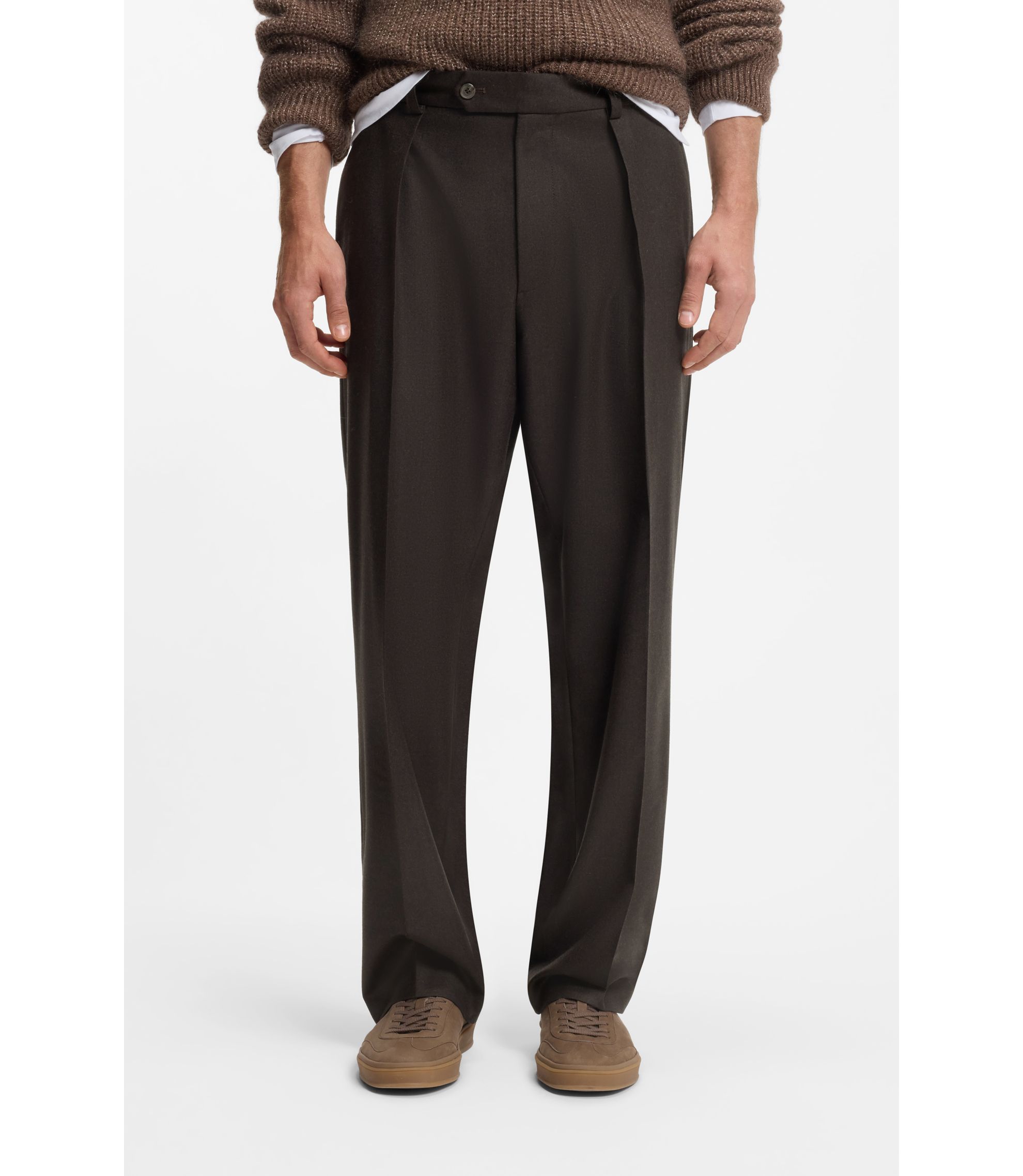 BOSS - BECKHAM x BOSS relaxed-fit trousers in virgin wool - Brown