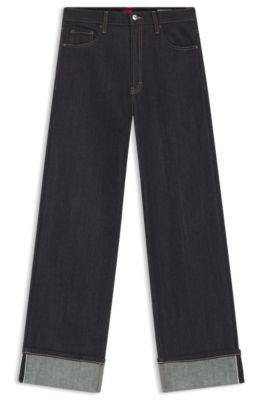 Wide-leg jeans in Japanese selvedge denim, Dark Blue