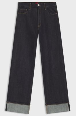 Jeans a gamba larga in denim giapponese selvedge, Blu scuro