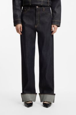 Jeans a gamba larga in denim giapponese selvedge, Blu scuro