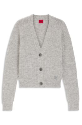 Cardigan Relaxed &agrave; logo brod&eacute; revisit&eacute;, Gris chin&eacute;