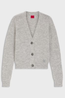 Relaxed-fit cardigan with stacked-logo embroidery, Light Grey