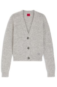 Relaxed-fit cardigan with stacked-logo embroidery, Grey