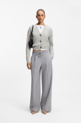 Relaxed-fit cardigan with stacked-logo embroidery, Light Grey