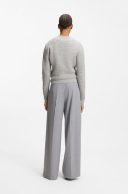 Relaxed-fit cardigan with stacked-logo embroidery, Light Grey