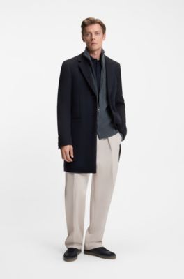 BECKHAM x BOSS slim-fit coat in wool and cashmere, Dark Blue