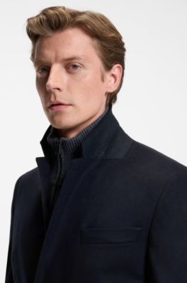 BECKHAM x BOSS slim-fit coat in wool and cashmere, Dark Blue