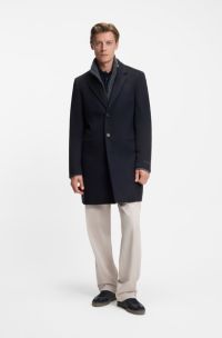 Manteau Slim en laine et cachemire BECKHAM x BOSS, Bleu foncé