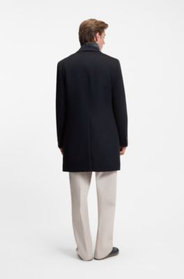 BECKHAM x BOSS slim-fit coat in wool and cashmere, Dark Blue