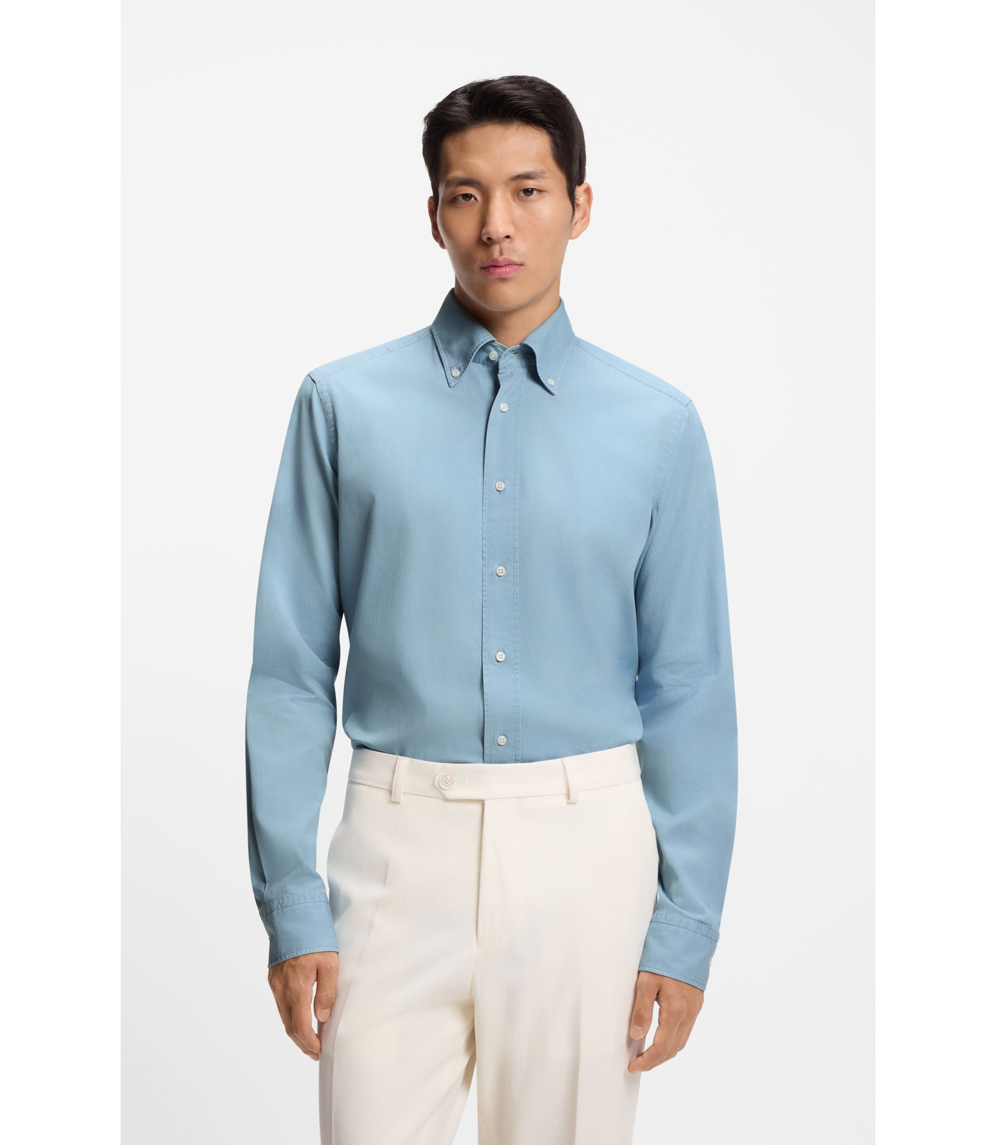 Regular-Fit Hemd aus in Italien gefertigtem Denim