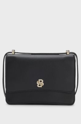 Leather crossbody bag with Double B monogram trim, Black