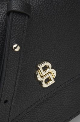 Leather crossbody bag with Double B monogram trim, Black