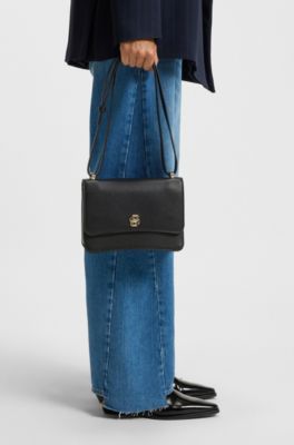 Leather crossbody bag with Double B monogram trim, Black
